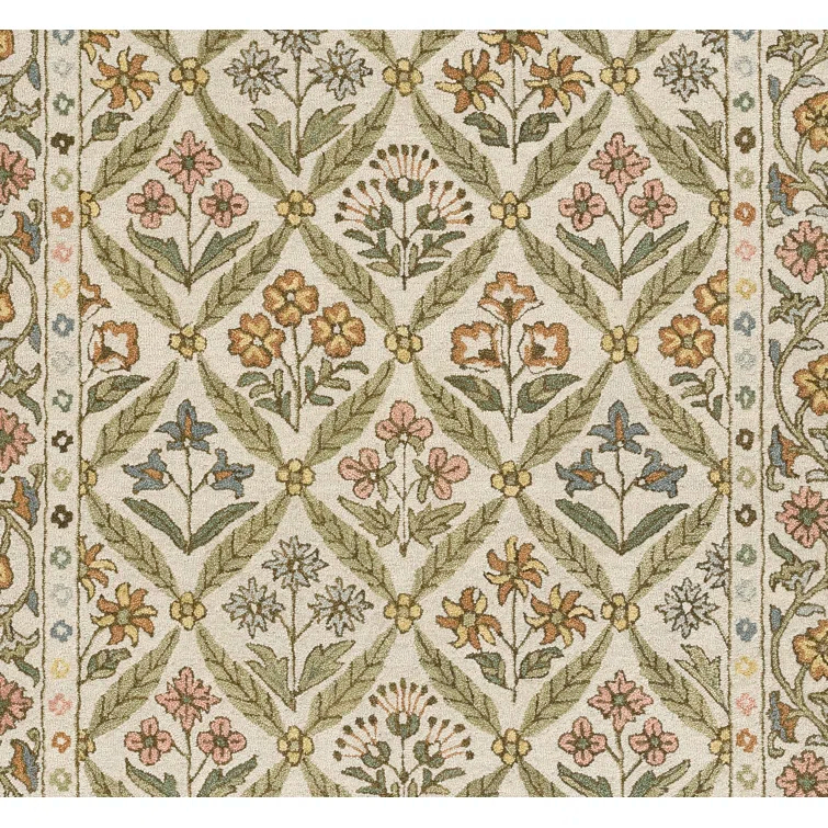 Handmade Green Wool and Viscose Tufted Runner Rug 2.6x8