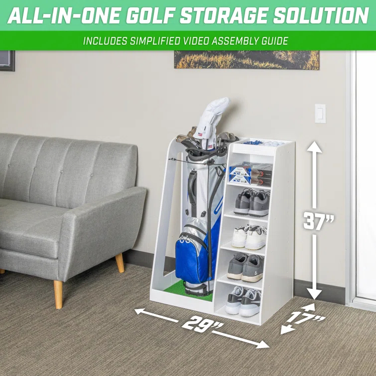 GoSports Premium Wooden Freestanding Golf Bag Organizer and Storage Rack