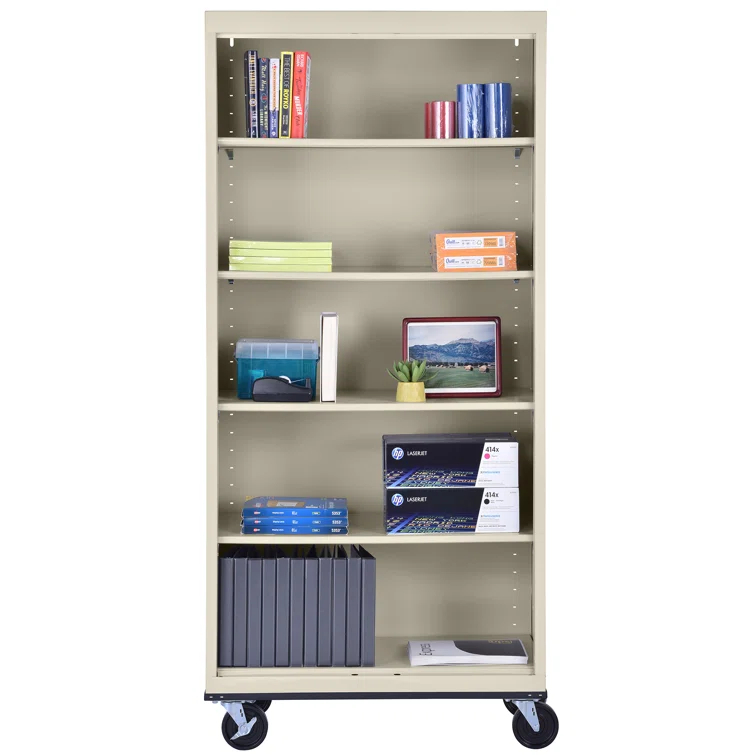 Sandusky Lee 36" W x 18" D x 78" H Steel Mobile Bookcase with 4 Adjustable Shelves by Sandusky