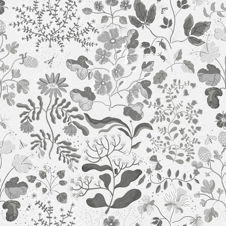 Scandinavian Floral Wallpaper Roll in Multicolor on White