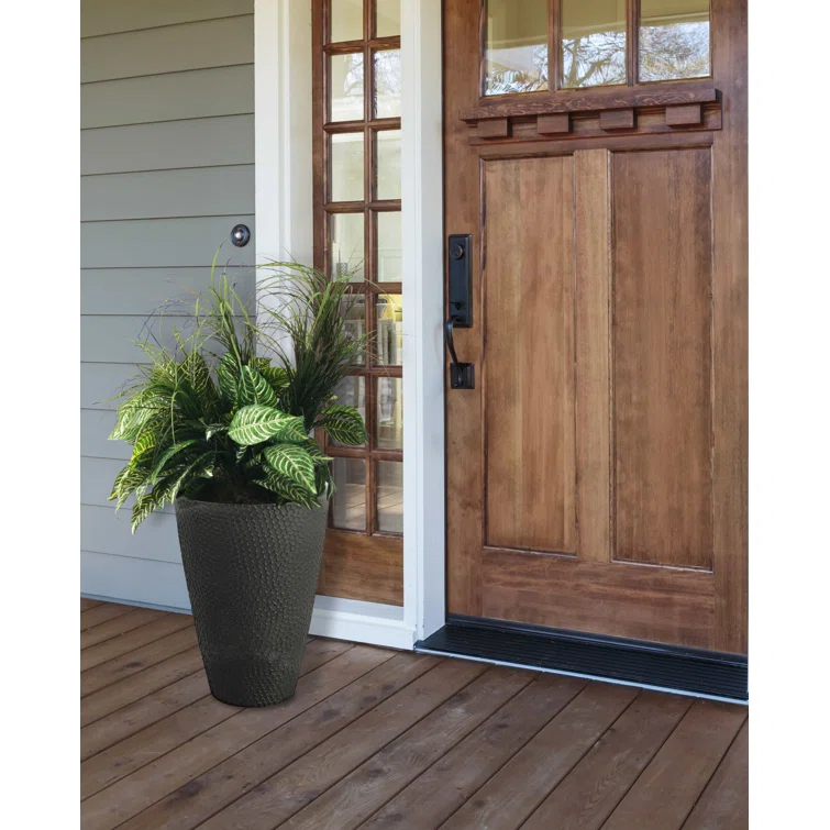 Algreen Products Valencia 14.5"x 14.5"x 20" Round Gray Stone and Resin Plant Planter