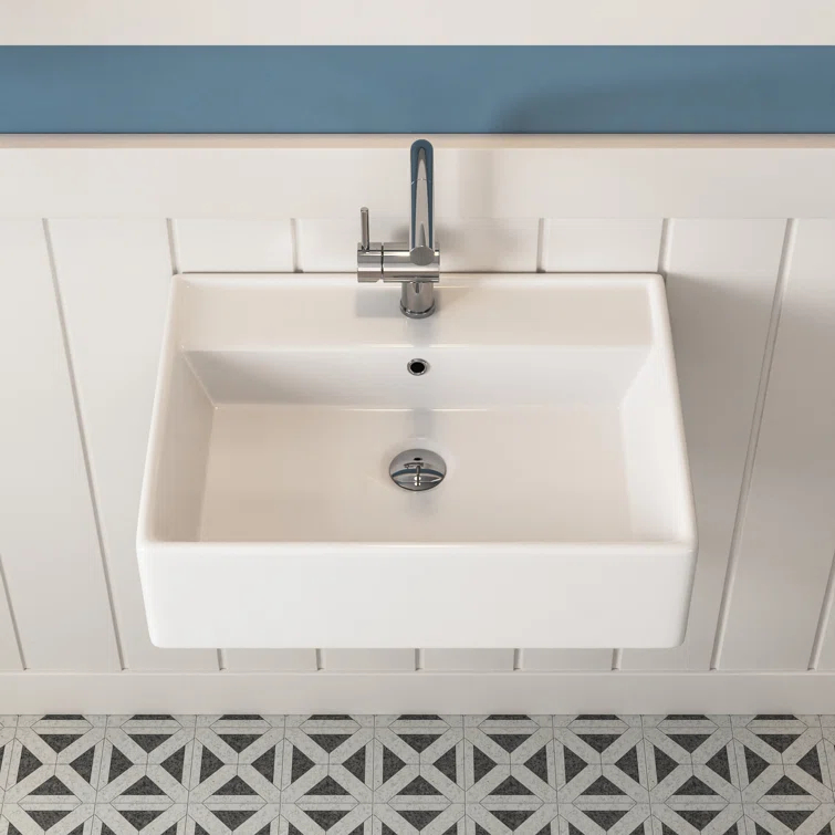 23'' x 18'' White Rectangular Vitreous China Wall Mount Bathroom Sink with Overflow