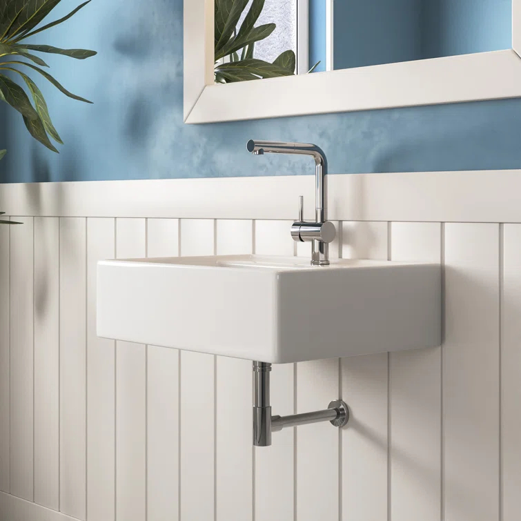 23'' x 18'' White Rectangular Vitreous China Wall Mount Bathroom Sink with Overflow