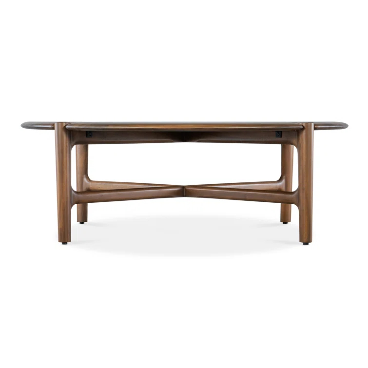 Chestnut Mahogany Round Coffee Table with X-Stretcher Base