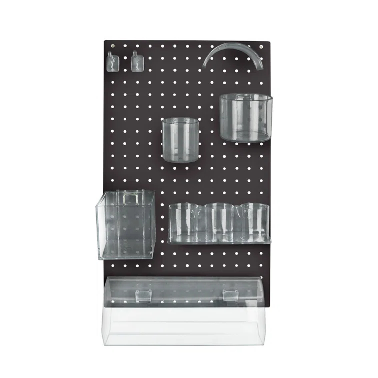 Azar Displays 900940-BLK The DIY Multi-Purpose 10-Piece Pegboard Wall Organizer Kit with One Panel and Accessory Assortment (13.5"W x 22"H)