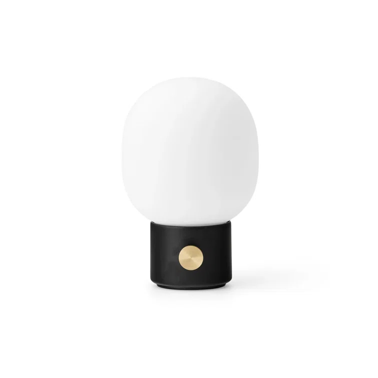 Cordless Black and White Glass Table Lamp with Brass Dimmer