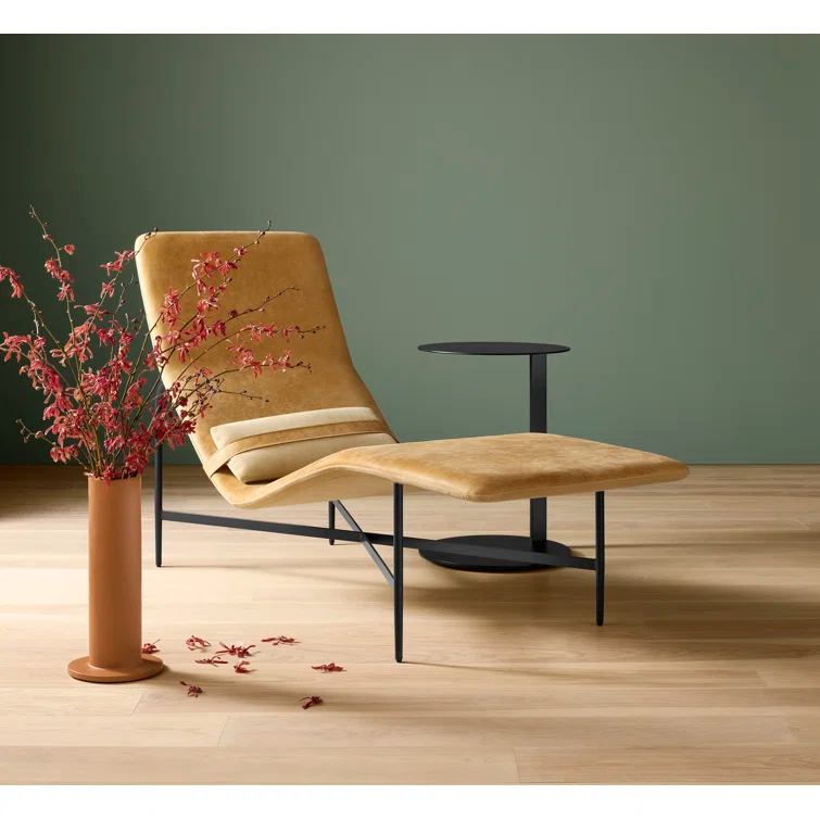 Camel Genuine Leather Deep Thoughts Chaise with Lumbar Pillow