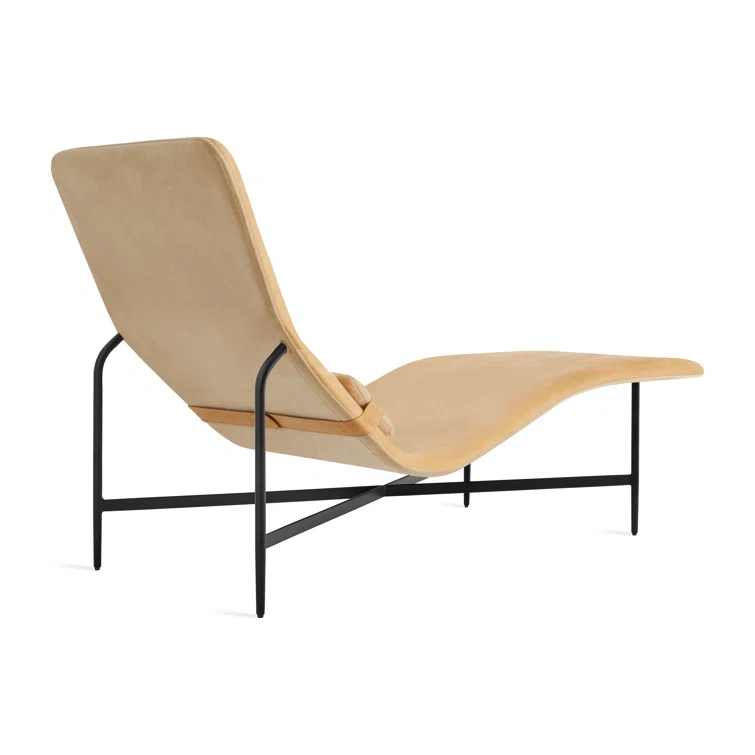 Camel Genuine Leather Deep Thoughts Chaise with Lumbar Pillow