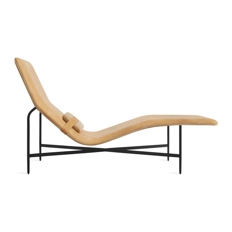 Camel Genuine Leather Deep Thoughts Chaise with Lumbar Pillow