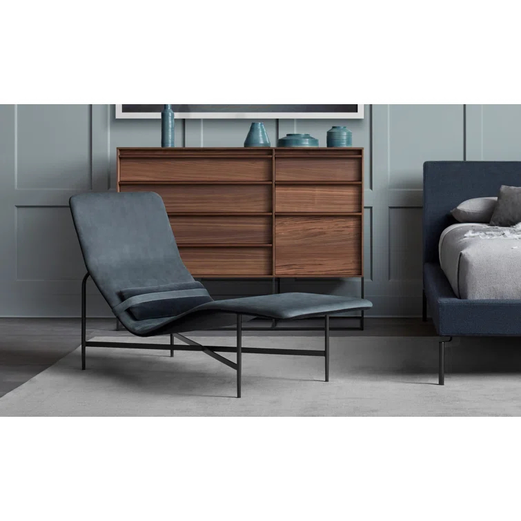 Ink Leather Deep Thoughts Chaise with Adjustable Lumbar Pillow