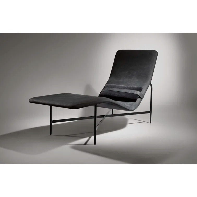 Ink Leather Deep Thoughts Chaise with Adjustable Lumbar Pillow
