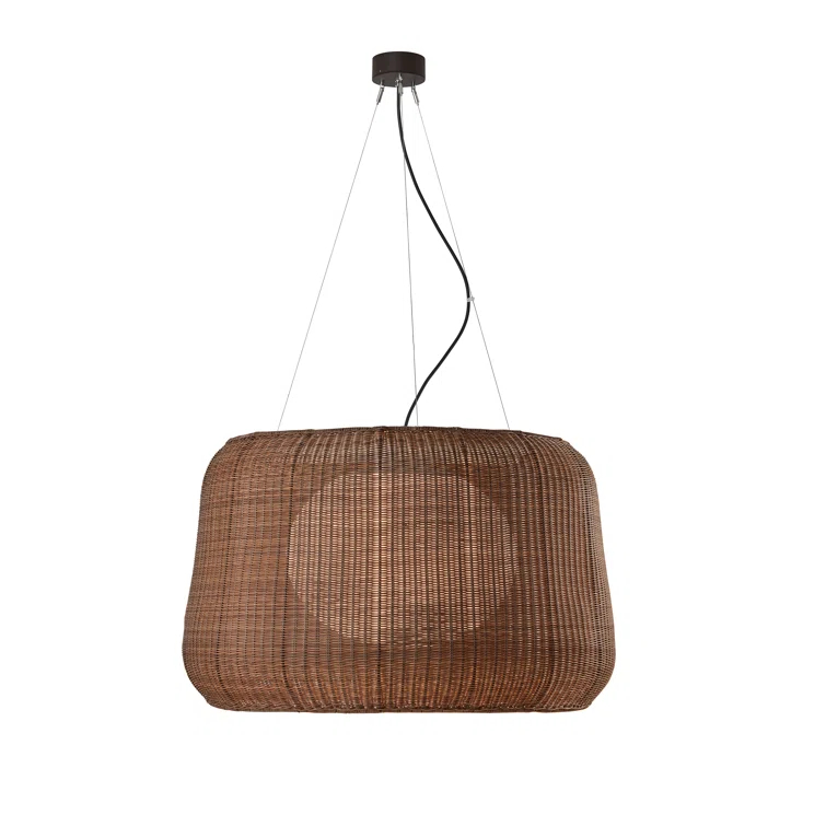 Graphite Brown LED Indoor/Outdoor Drum Pendant Light with Rattan Shade