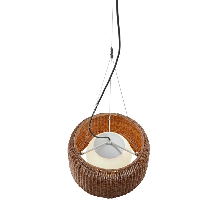 Fora Drum-Shaped Rattan Brown Outdoor Pendant Light with Beige Shade
