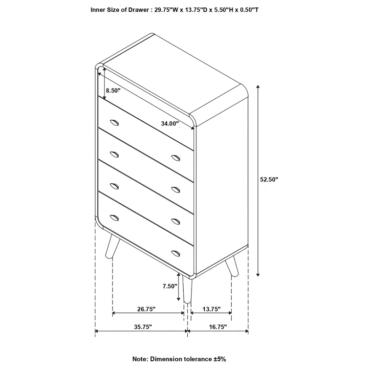Donald 5-Drawer Chest Dark Walnut