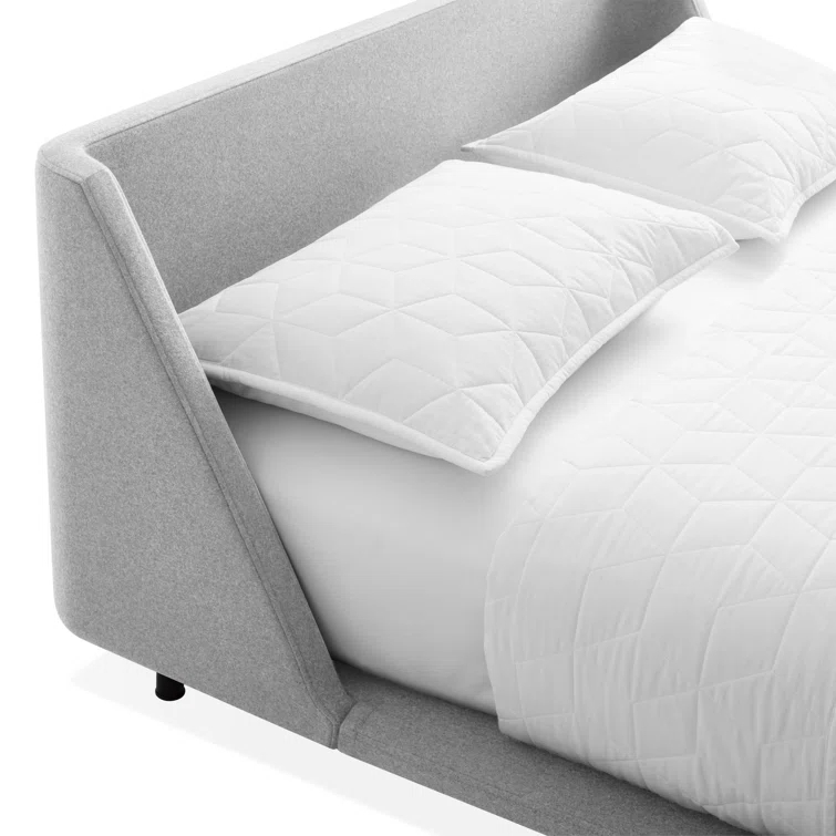 Vesper Light Grey King Upholstered Platform Bed with Curved Headboard