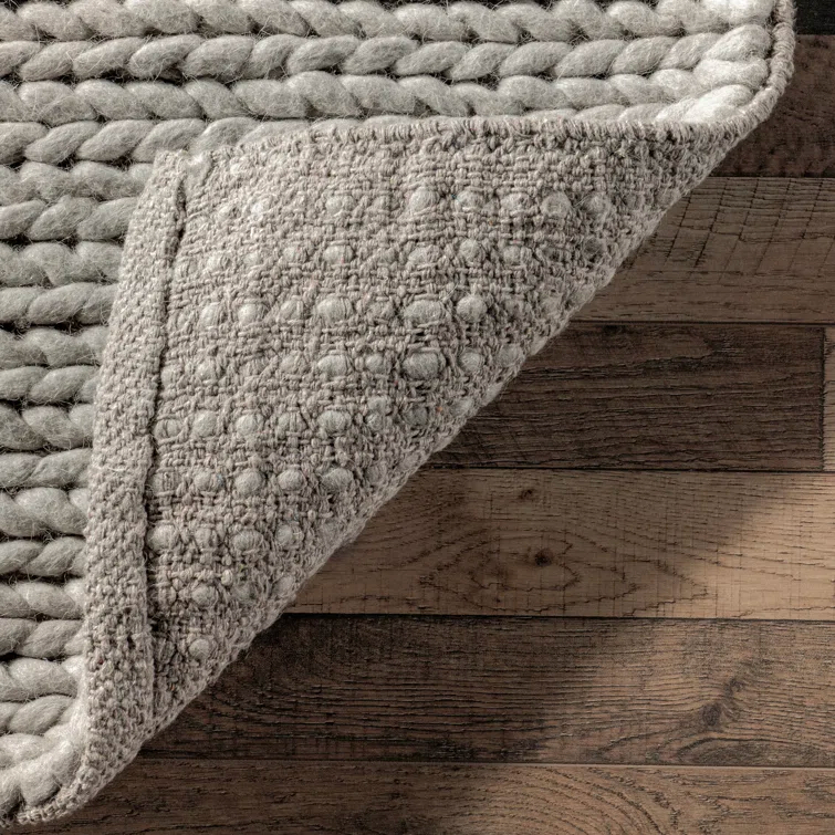 Handmade Braided Wool Light Gray Rug
