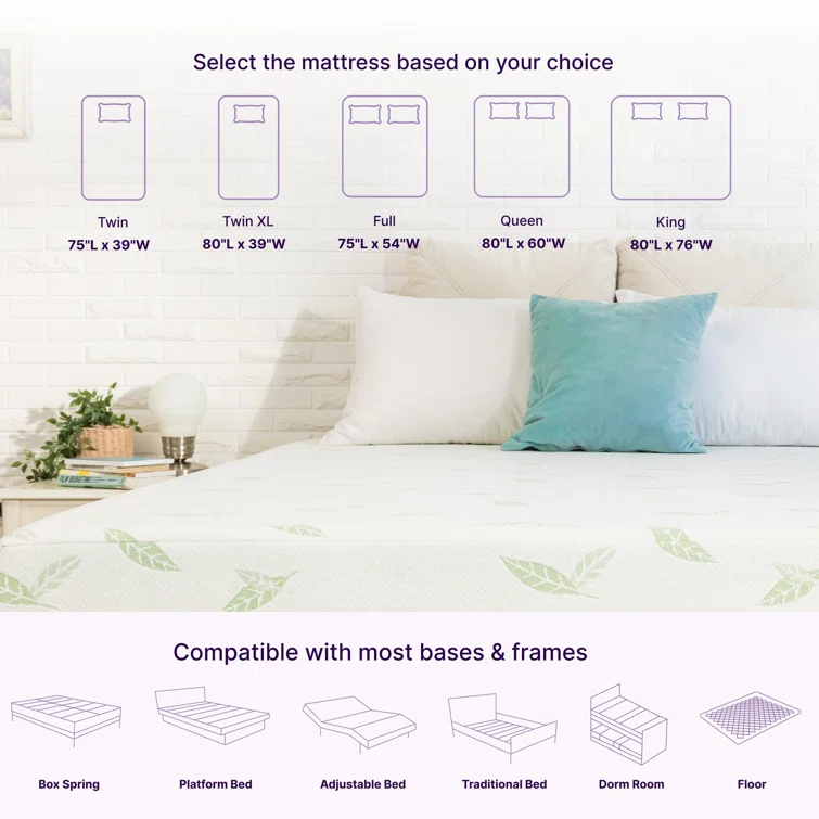 Anula Green Tea Memory Foam Mattress, Bed in a Box
