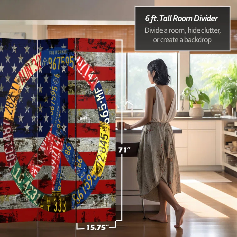 Oriental Furniture 6 ft. Tall Double Sided Americana Room Divider - 3 Panel