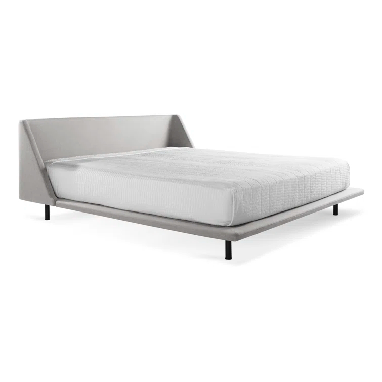Vesper Light Grey King Upholstered Platform Bed with Curved Headboard