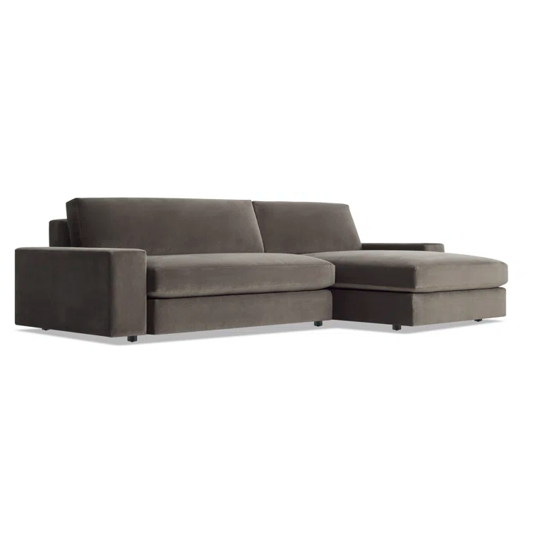 Kelso Blue Velvet L-Shaped Sofa with Removable Cushions and Wood Accents