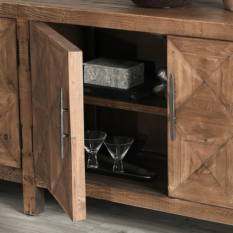103.5'' Beige Pine Transitional Sideboard with Iron Hardware