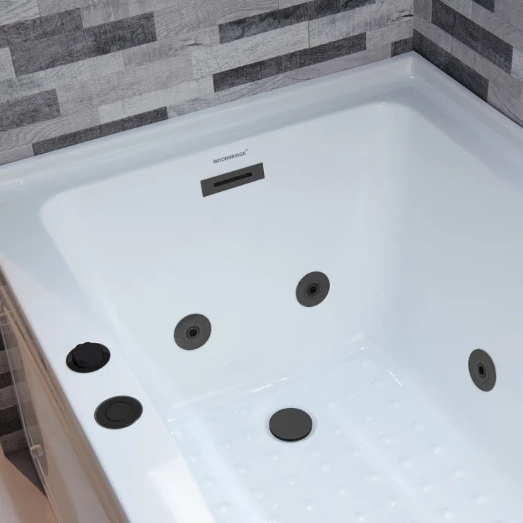 60" x 30" Whirlpool Heated Rectangular Alcove Acrylic Bathtub with Chrome/Matte Black Drain and Overflow