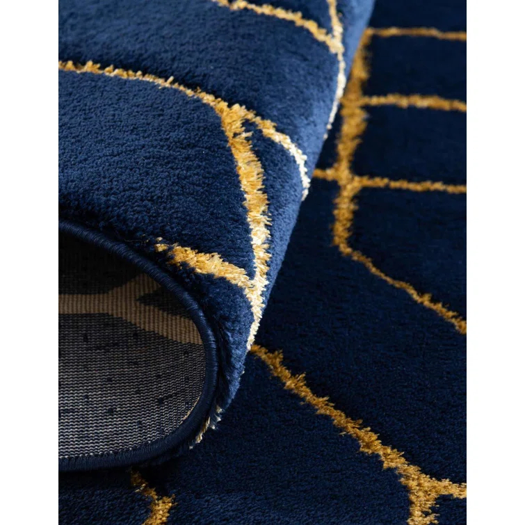 Glam Navy Blue Gold Area Rug