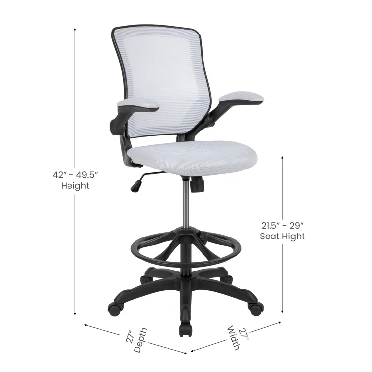Mid-Back Mesh Ergonomic Drafting Chair with Foot Ring and Flip-Up Arms