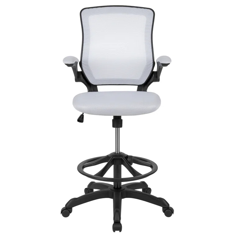 Mid-Back Mesh Ergonomic Drafting Chair with Foot Ring and Flip-Up Arms