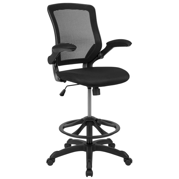Mid-Back Mesh Ergonomic Drafting Chair with Foot Ring and Flip-Up Arms