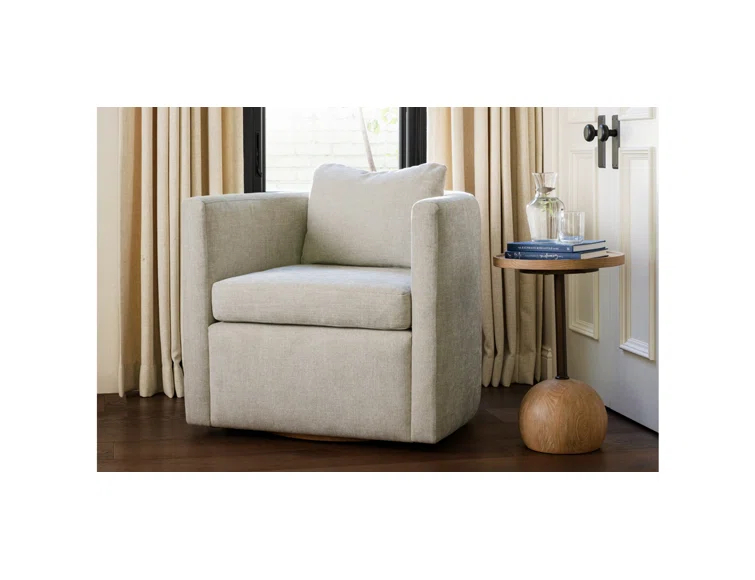 Gray Performance Fabric Modern Swivel Barrel Chair