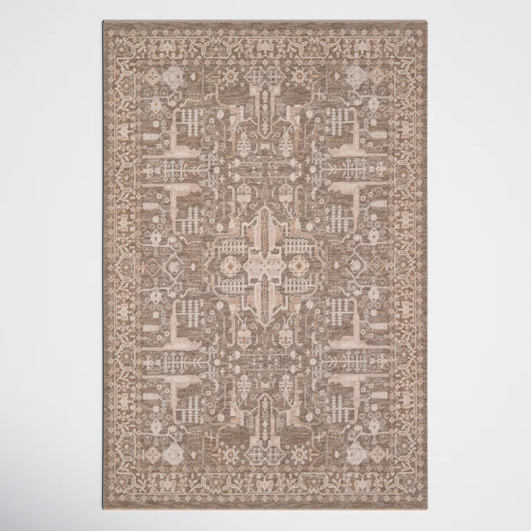 Kerin Oriental Machine Woven Polyester/Polypropylene Area Rug in Taupe/Cream