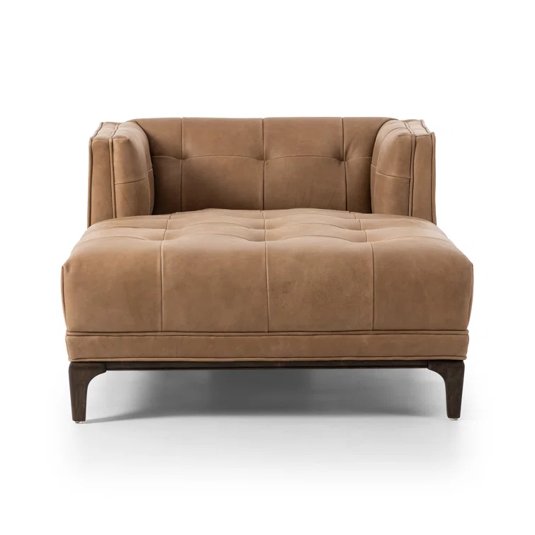 Dylan Mid-Century Rider Black Leather Chaise Lounge
