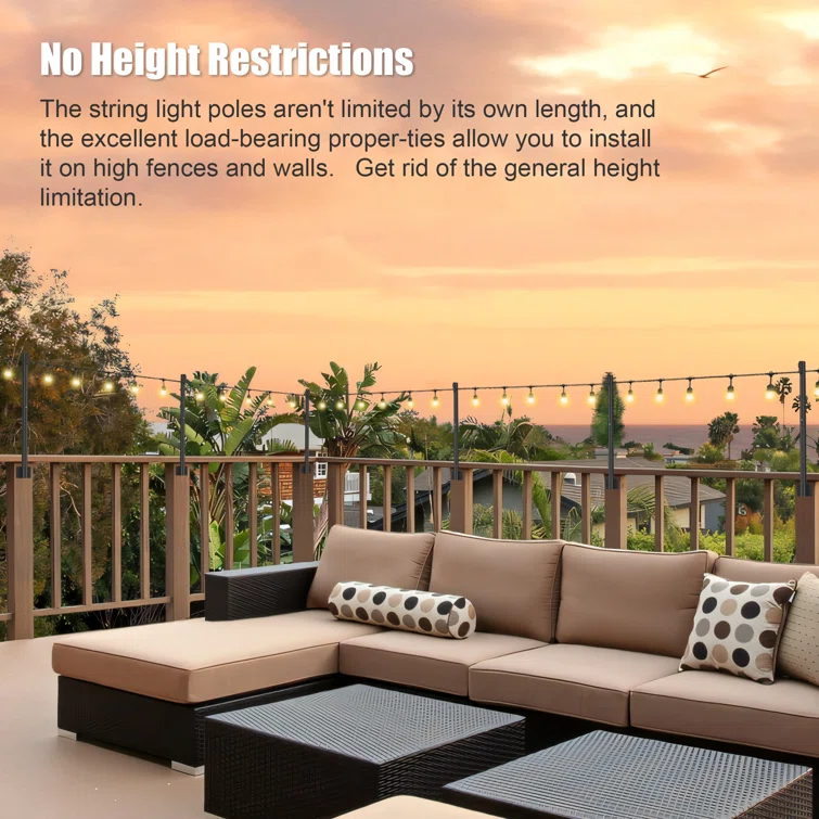 2 Pack 2.8 FT String Light Poles, Suspension Outdoor Fence Post Lights with Clip and Bracket