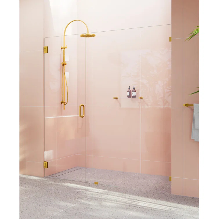 Illume 75.5 in. x 78 in. Fully Frameless Wall Hinge Shower Door