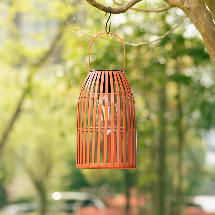 9.75" Metal Woven Solar Powered  Outdoor Hanging Lantern