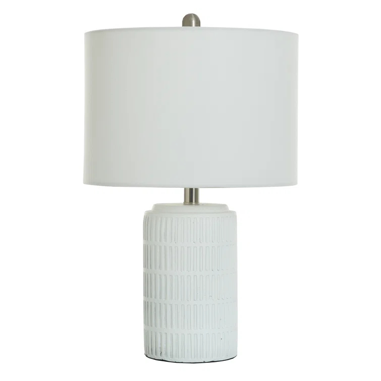 Joni Table Lamp Distressed Gray - StyleCraft: Ceramic Body, Polyester Drum Shade, UL Listed