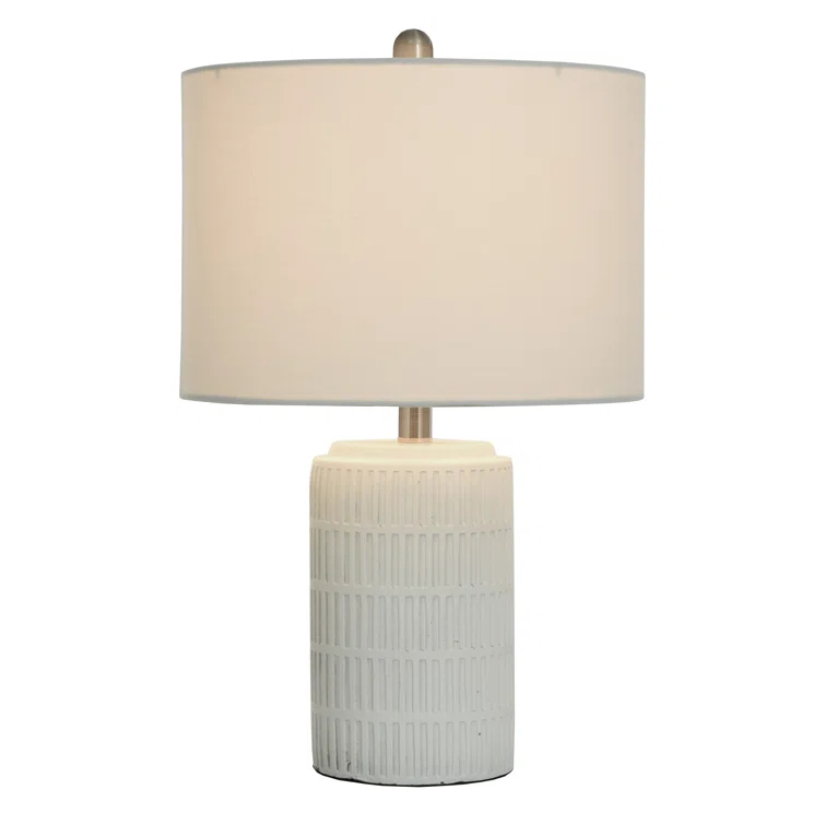 Joni Table Lamp Distressed Gray - StyleCraft: Ceramic Body, Polyester Drum Shade, UL Listed