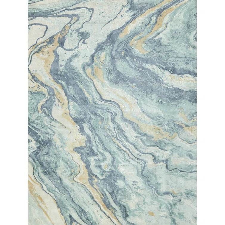 Gianni Rectangle Area Rug in Blue/Gold/Ivory