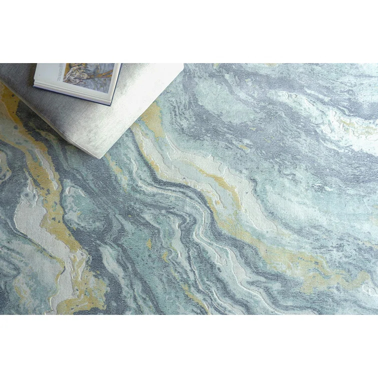 Gianni Rectangle Area Rug in Blue/Gold/Ivory