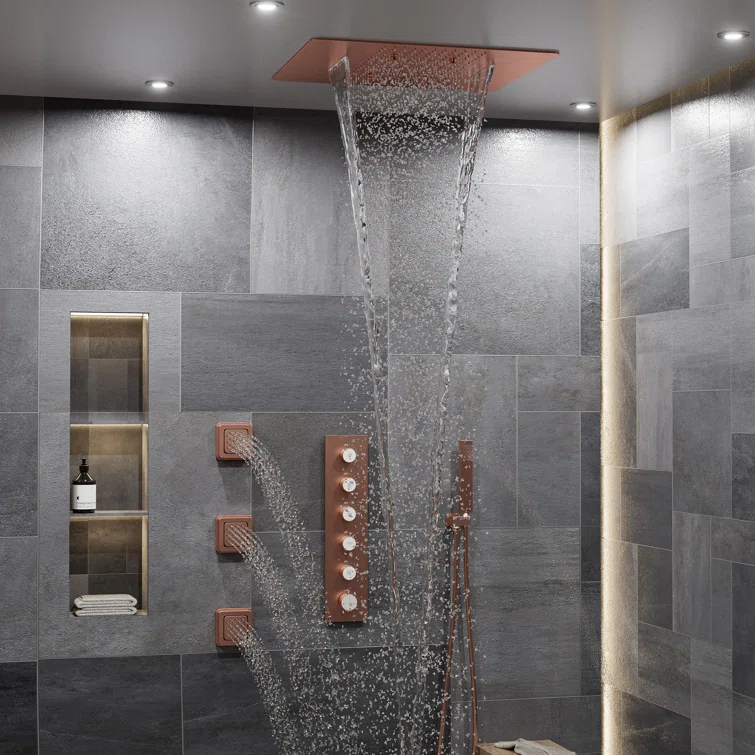 Thermostatic Complete Rainfall Shower System with Rough in-Valve and Body Spray