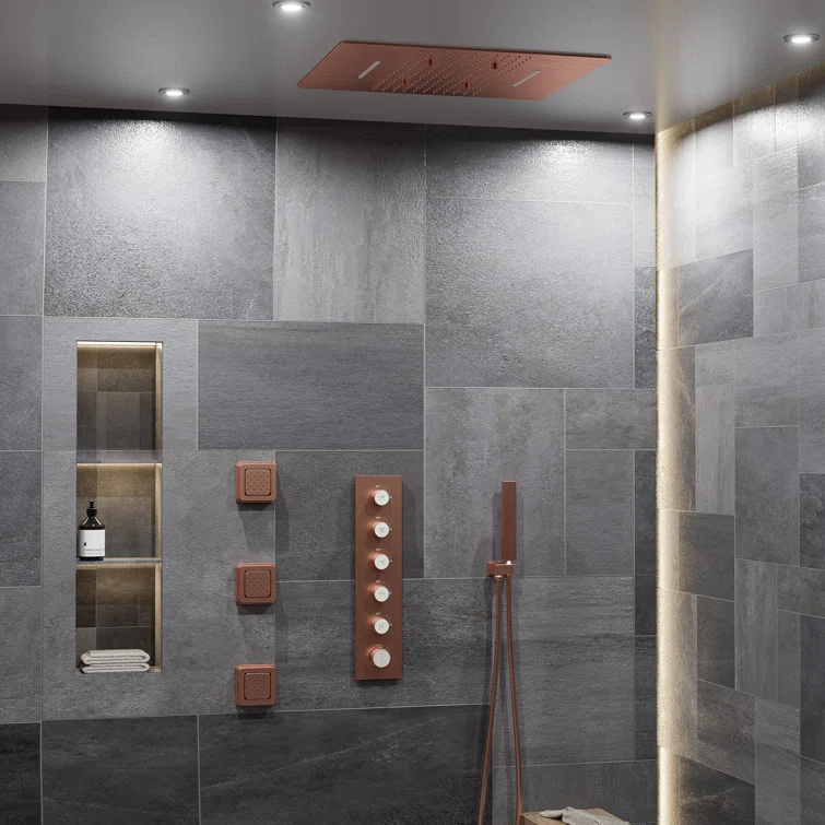 Thermostatic Complete Rainfall Shower System with Rough in-Valve and Body Spray
