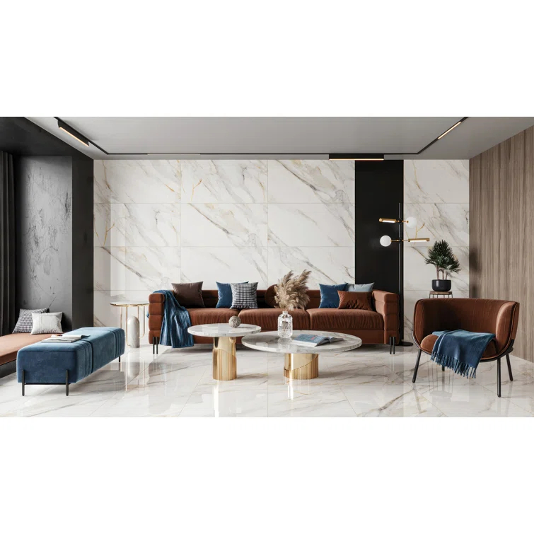 Shandar 24" x 48" Porcelain Marble Look Wall Floor Use Tile in Arezzo Bianco