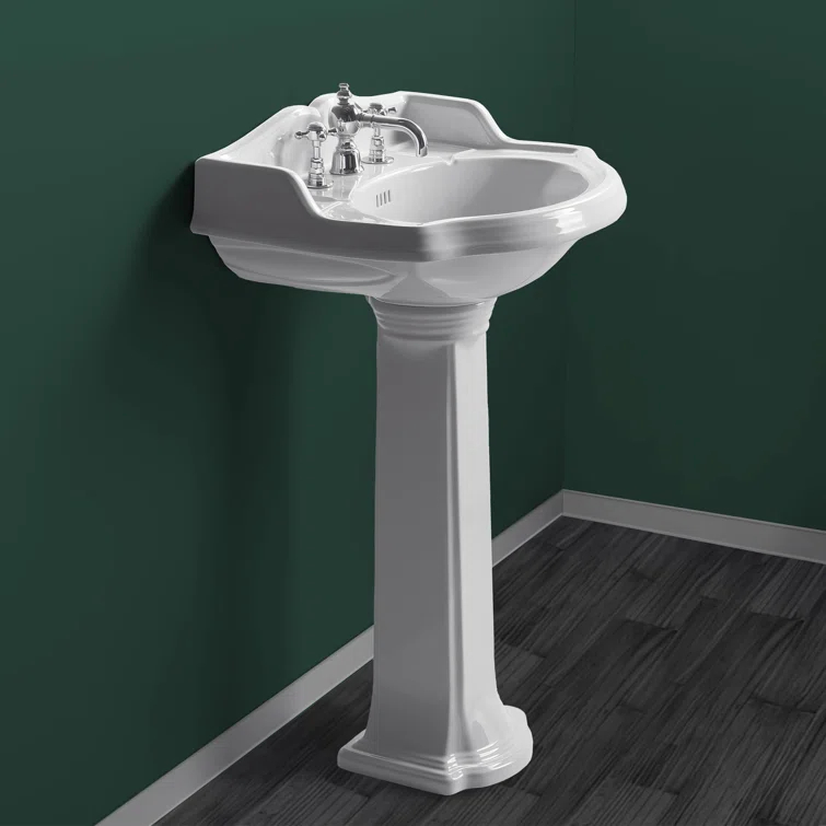 Whitehaus Collection 23" Traditional Pedestal With An Integrated Small Oval Bowl, Backsplash, Dual Soap Ledges, And Decorative Trim