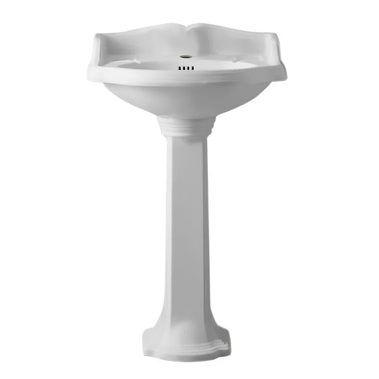 Whitehaus Collection 23" Traditional Pedestal With An Integrated Small Oval Bowl, Backsplash, Dual Soap Ledges, And Decorative Trim