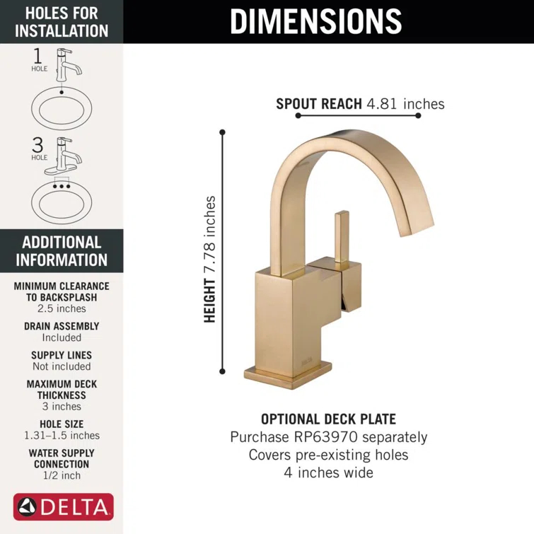 Vero Single Hole Bathroom Faucet with Drain Assembly, Single Handle Bathroom Sink Faucet