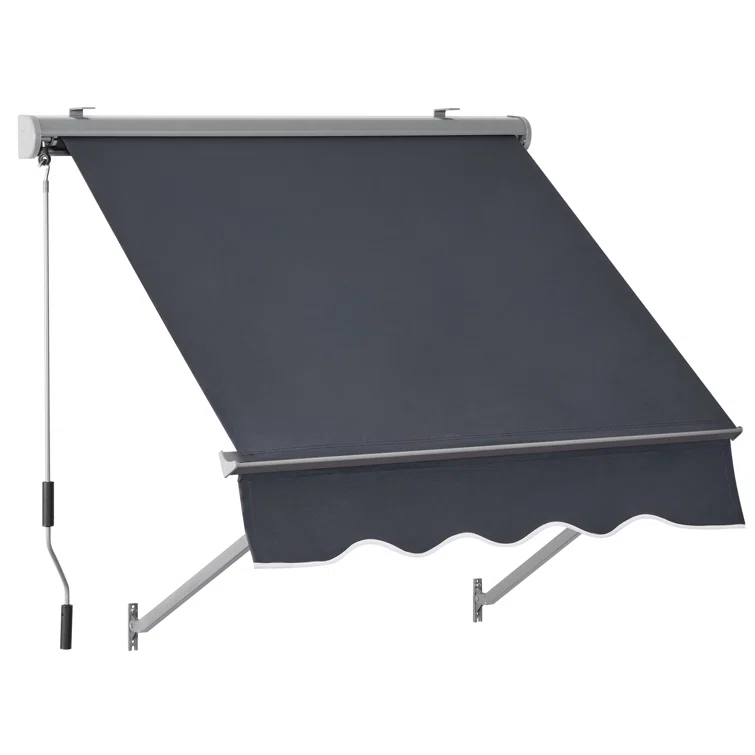 MCombo Polyester Cover Patio Window Awning, Manual Retractable Sunshade Canopy