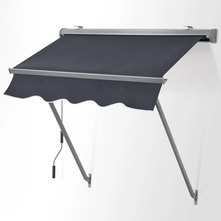 MCombo Polyester Cover Patio Window Awning, Manual Retractable Sunshade Canopy