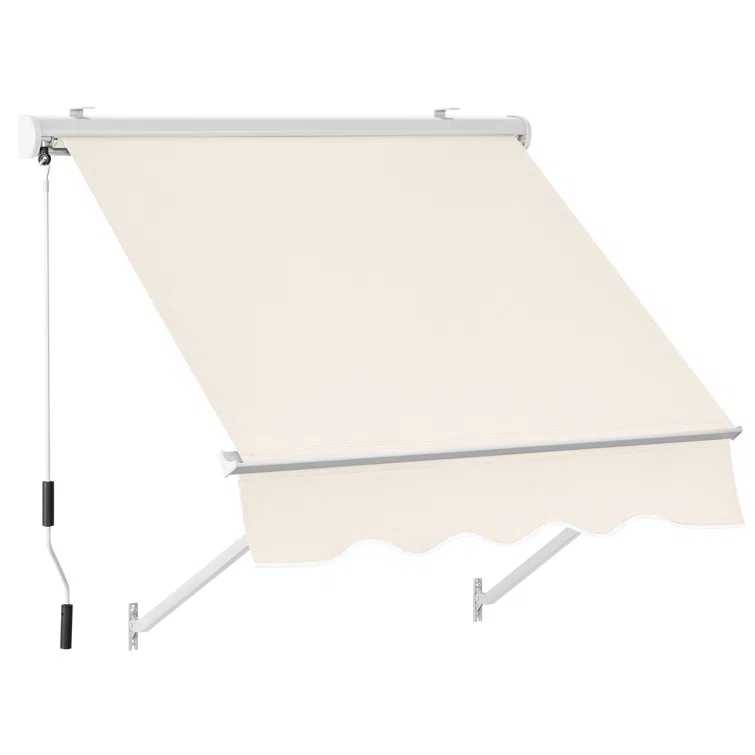 MCombo Polyester Cover Patio Window Awning, Manual Retractable Sunshade Canopy