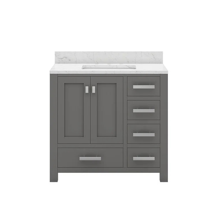 Madison 36 in. W x 21.5 in. D x 34 in. H Single Sink Bath Vanity in Cashmere Grey with Carrara White Marble Top